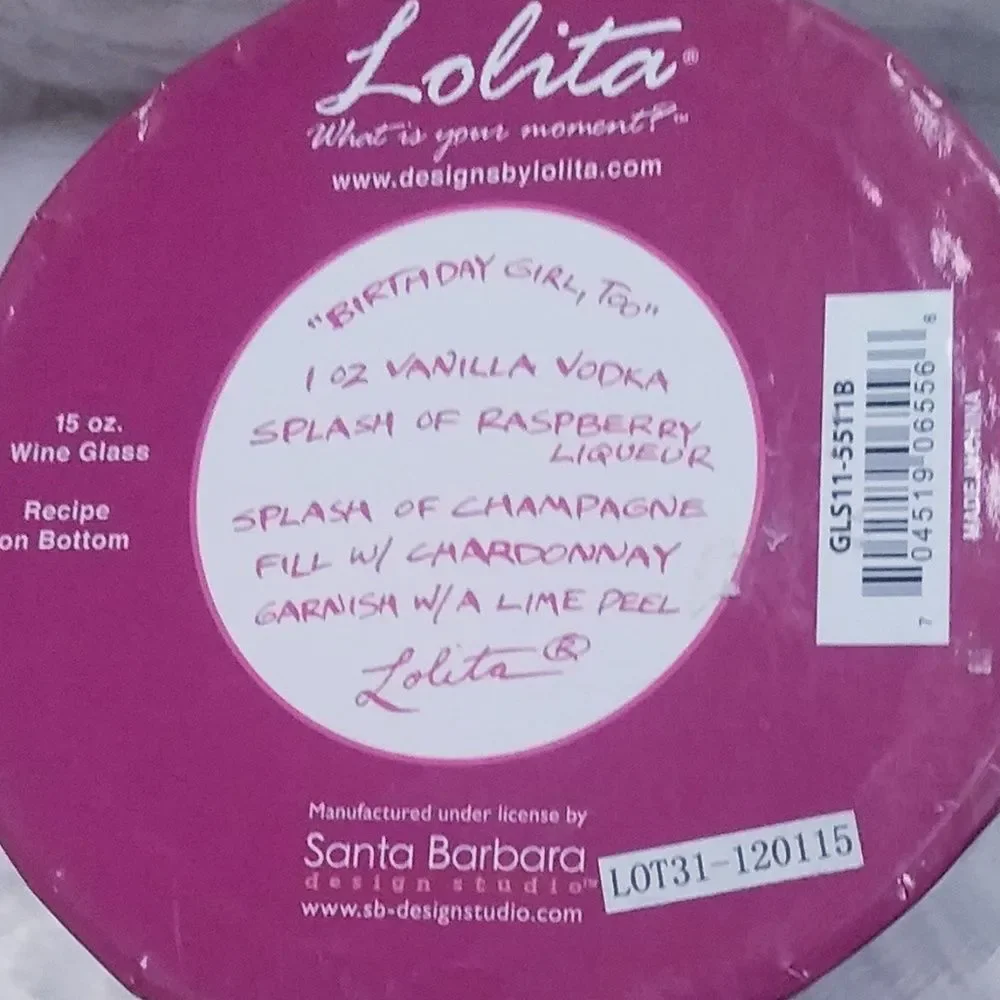Lolita Wine Glass Birthday Girl Too Cocktail Recipe Hand Painted Green Pink New